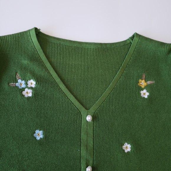 Knit Womens Floral V Neck  Short Sleeve Knitwear Pullover Top Sweater - Picture 7 of 9